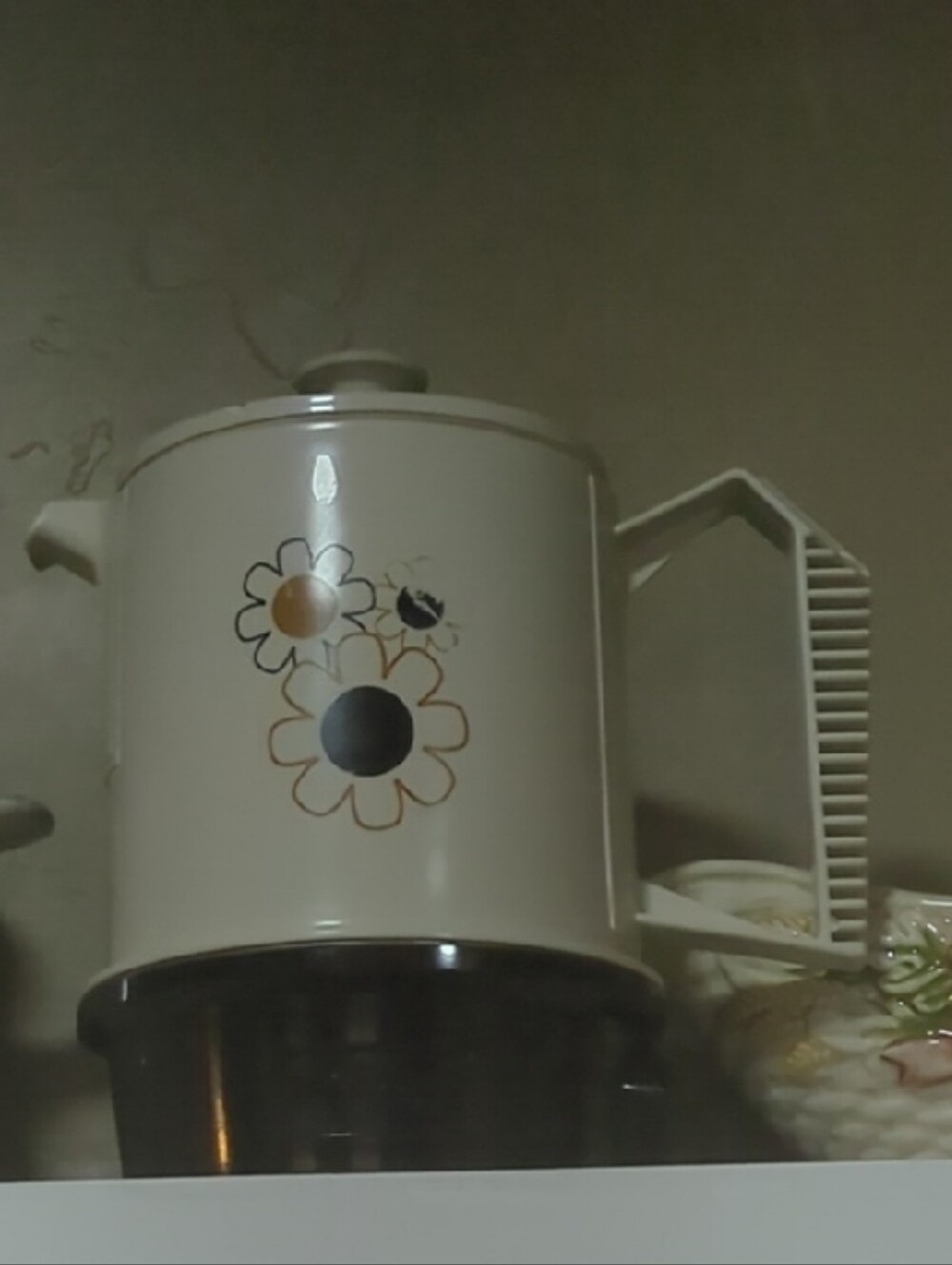 Cream Floral Electric Coffee Percolator - Cream Color